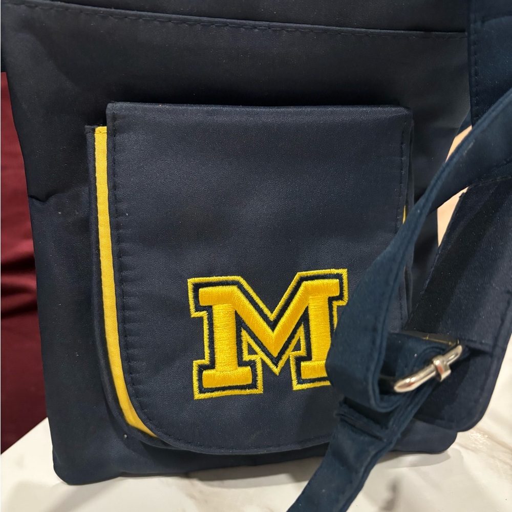 Navy and Yellow University of Michigan M Logo Crossbody Bag
